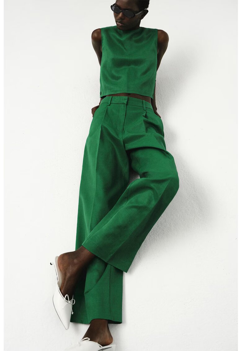 MANGO Pantaloni din amestec de in cu pensa - Verde