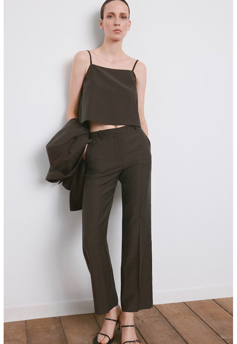 MANGO Pantaloni din amestec de lyocell cu croiala dreapta - Maro pamantiu