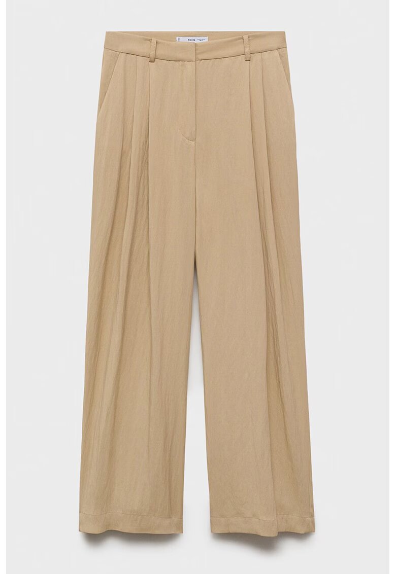 MANGO Pantaloni din amestec de lyocell cu pliuri - Maro nisip