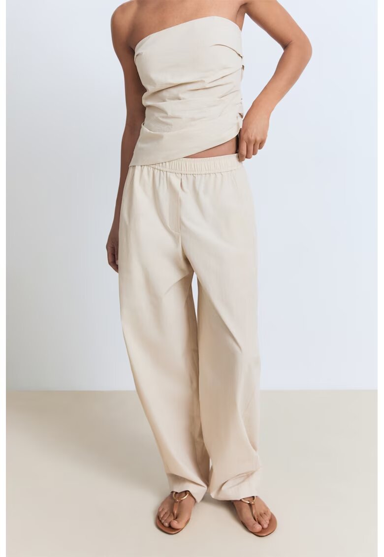 MANGO Pantaloni din bumbac cu talie elastica - Bej deschis