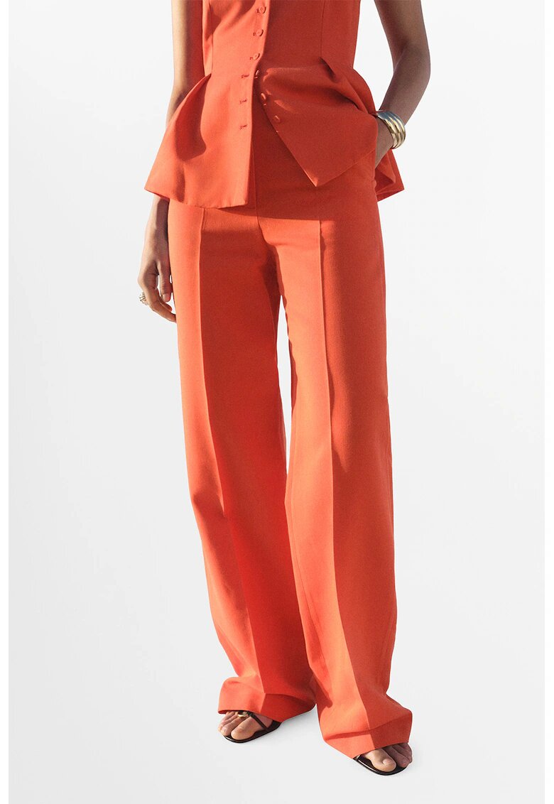 MANGO Pantaloni drepti cu talie medie - Portocaliu mandarina