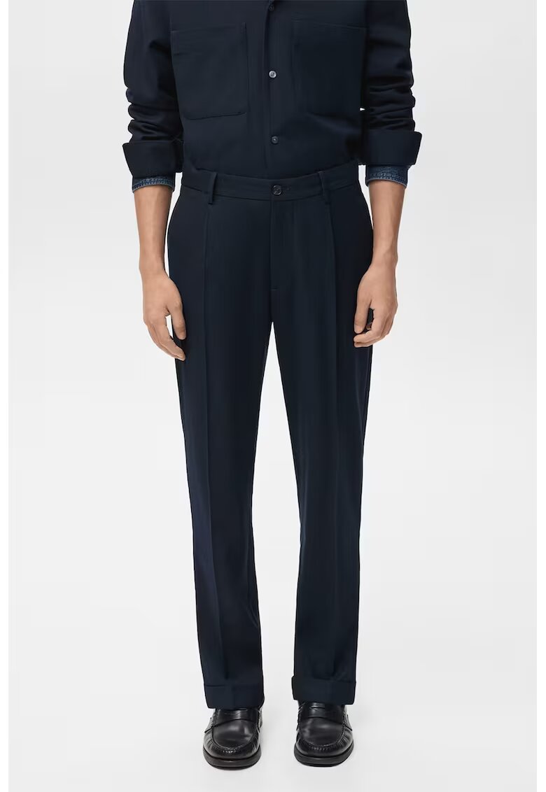 MANGO Pantaloni eleganti regular-fit din amestec de lana - Bleumarin