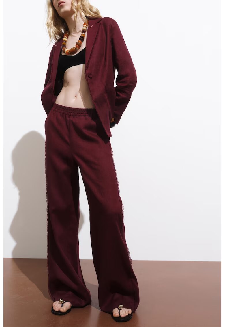 MANGO Pantaloni evazati din in cu talie elastica - Visiniu