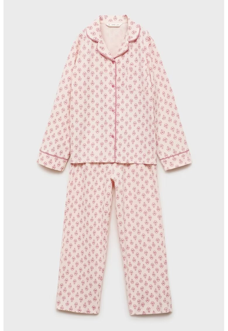 MANGO Piajama de bumbac cu design - Piersica/Roz prafuit