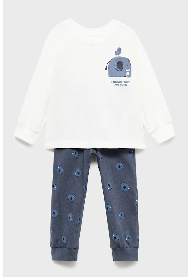 MANGO Pijama cu imprimeu grafic si decolteu la baza gatului - Alb/Albastru prafuit
