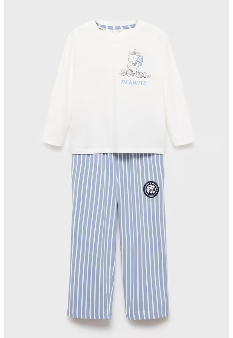 MANGO Pijama cu maneci lungi si model - Alb/Albastru