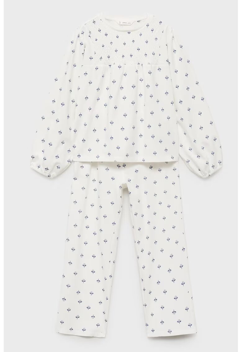 MANGO Pijama cu model si maneci lungi - Alb fildes/Albastru inchis