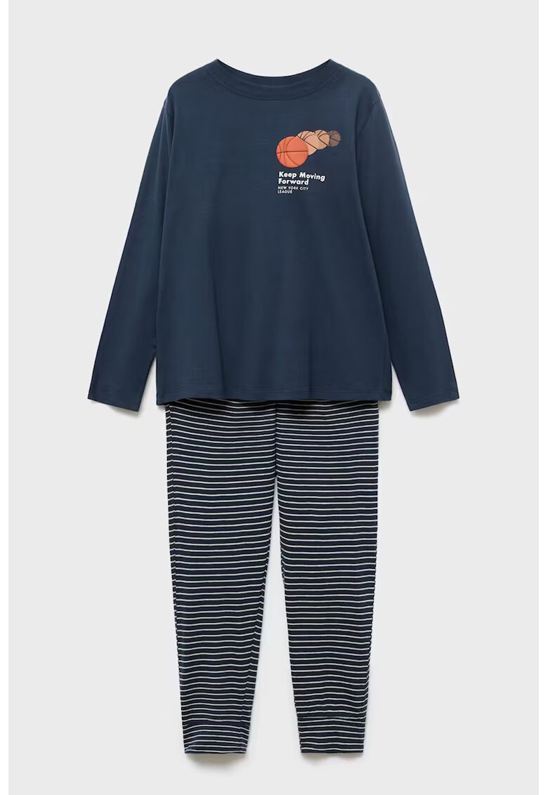 MANGO Pijama cu pantaloni lungi cu dungi - Alb/Portocaliu stins/Bleumarin