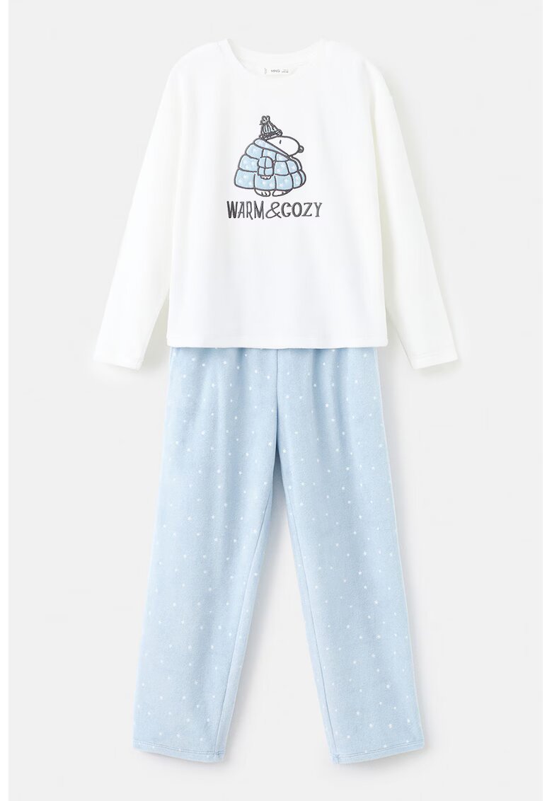 MANGO Pijama cu pantaloni lungi din amestec de bumbac - Alb/Albastru