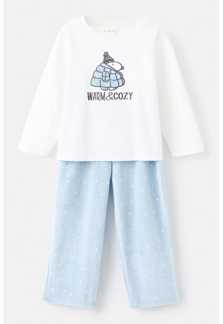 MANGO Pijama cu pantaloni lungi din amestec de bumbac - Alb/Albastru pastel