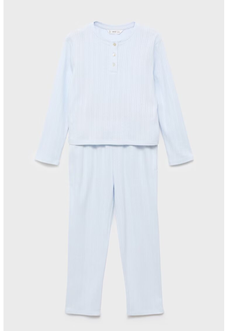 MANGO Pijama cu pantaloni lungi si perforatii - Albastru pastel