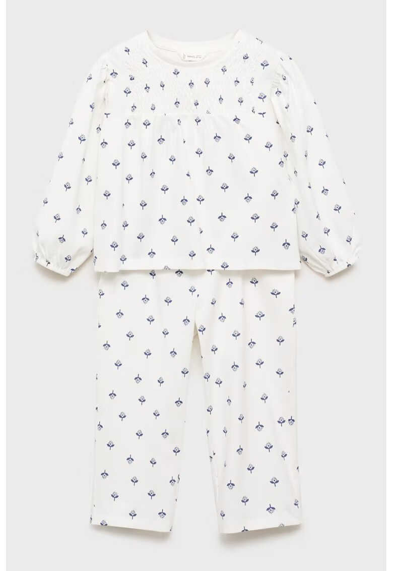 MANGO Pijama de bumbac cu model - Alb/Albastru inchis