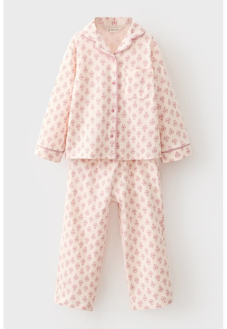 MANGO Pijama de bumbac cu nasturi - Piersica/Rosu stins