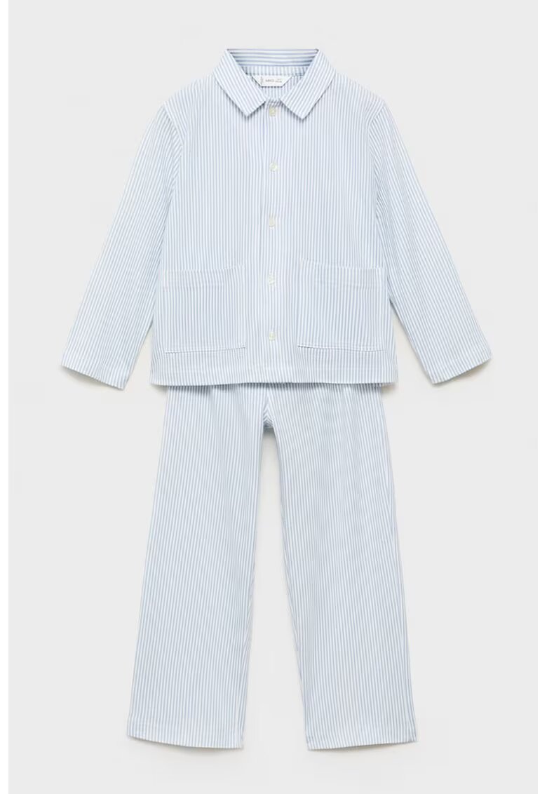 MANGO Pijama din bumbac cu dungi - Alb/Albastru