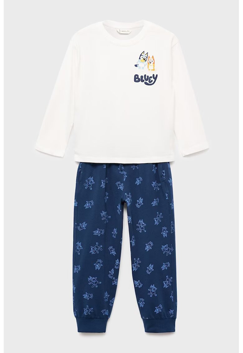 MANGO Pijama din bumbac cu model - Alb/Portocaliu/Albastru inchis