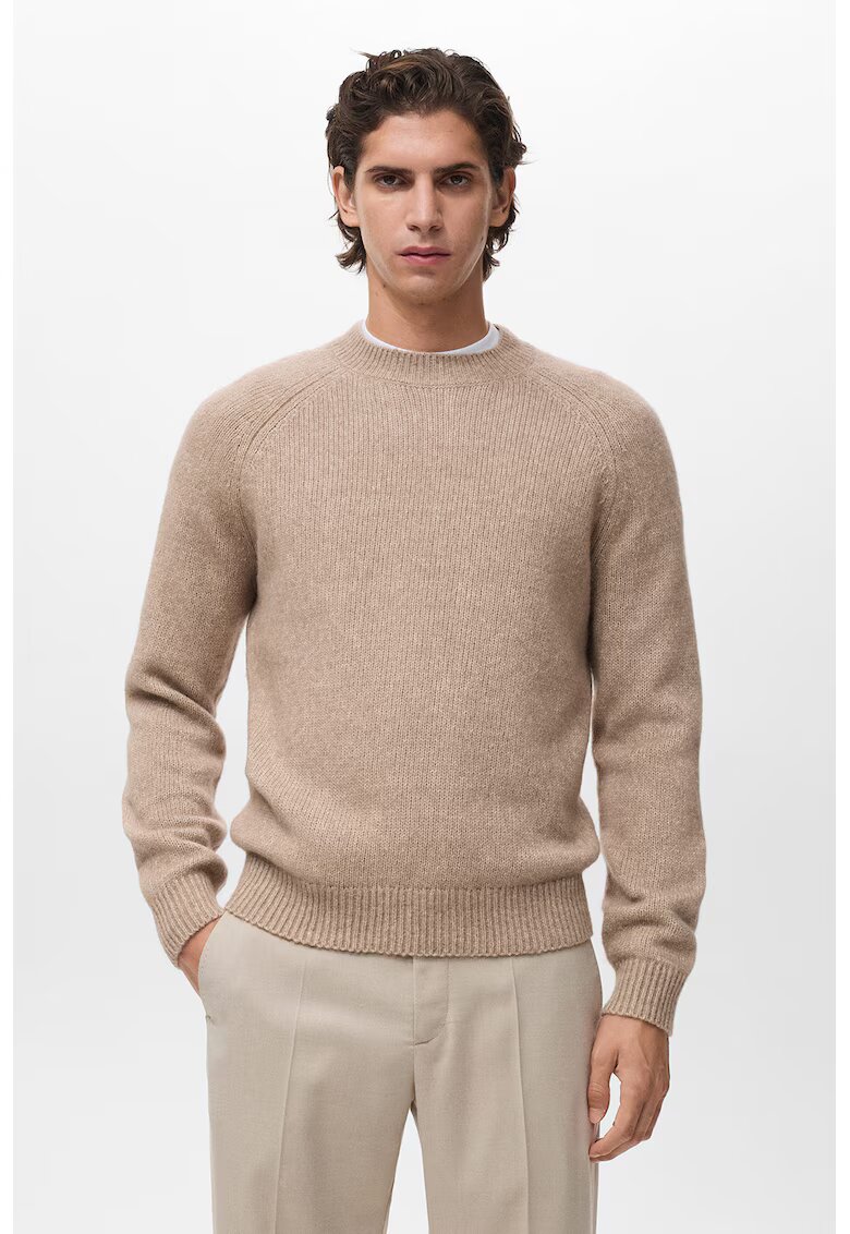 MANGO Pulover din amestec de bumbac si lana cu maneci raglan - Bej