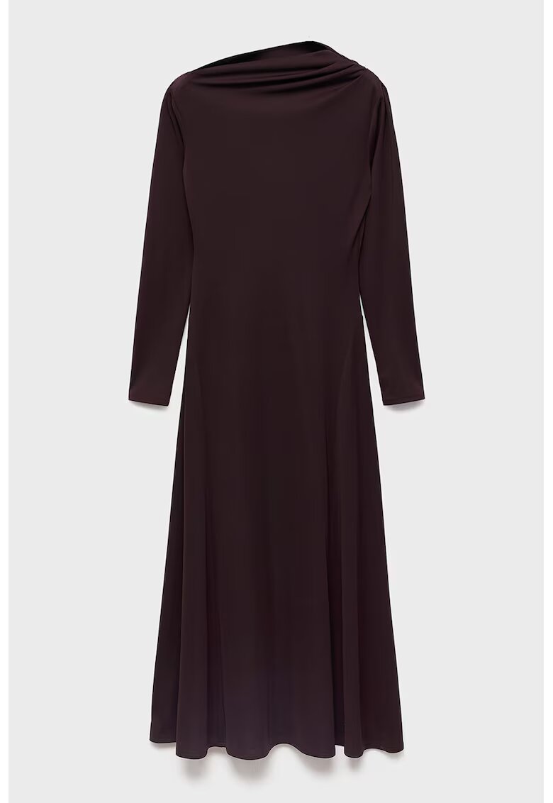 MANGO Rochie midi cu decolteu drapat - Visiniu