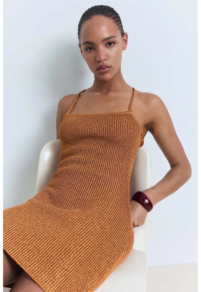 MANGO Rochie mini cu bretele incrucisate pe spate - Caramel