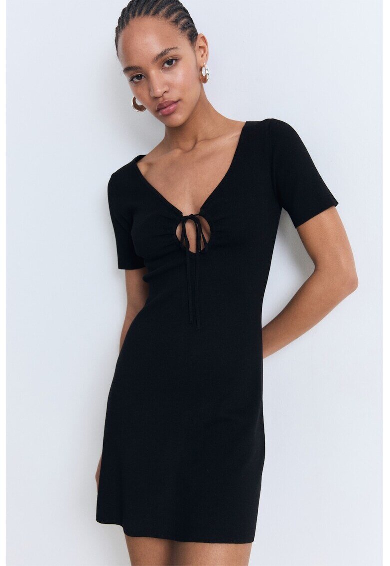 MANGO Rochie scurta cu decolteu in V - Negru