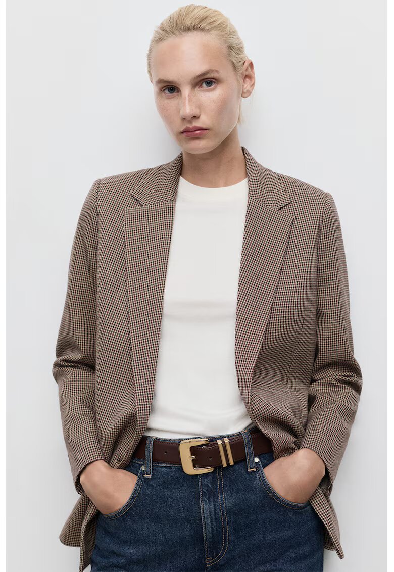 MANGO Sacou cu nasturi si model in carouri - Negru/Bej/Violet pruna
