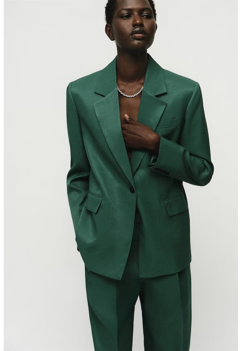 MANGO Sacou lejer din amestec de in - Verde inchis