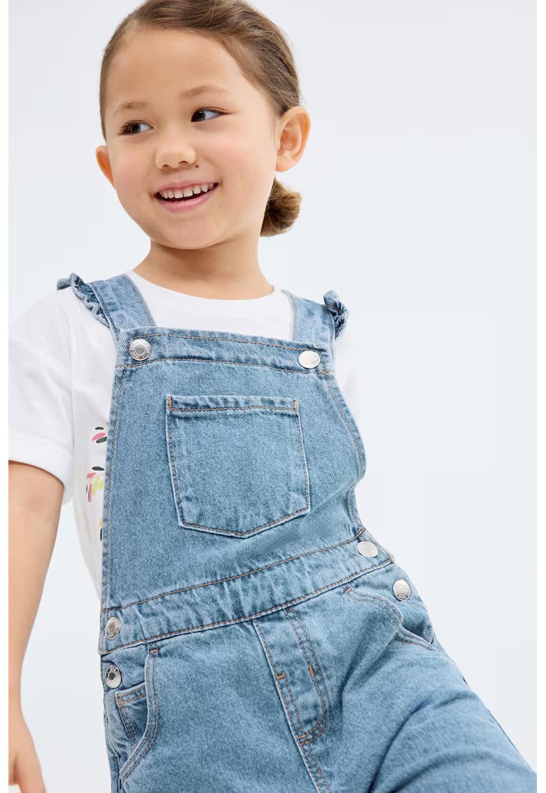 MANGO Salopeta din denim cu aspect decolorat - Albastru deschis melange