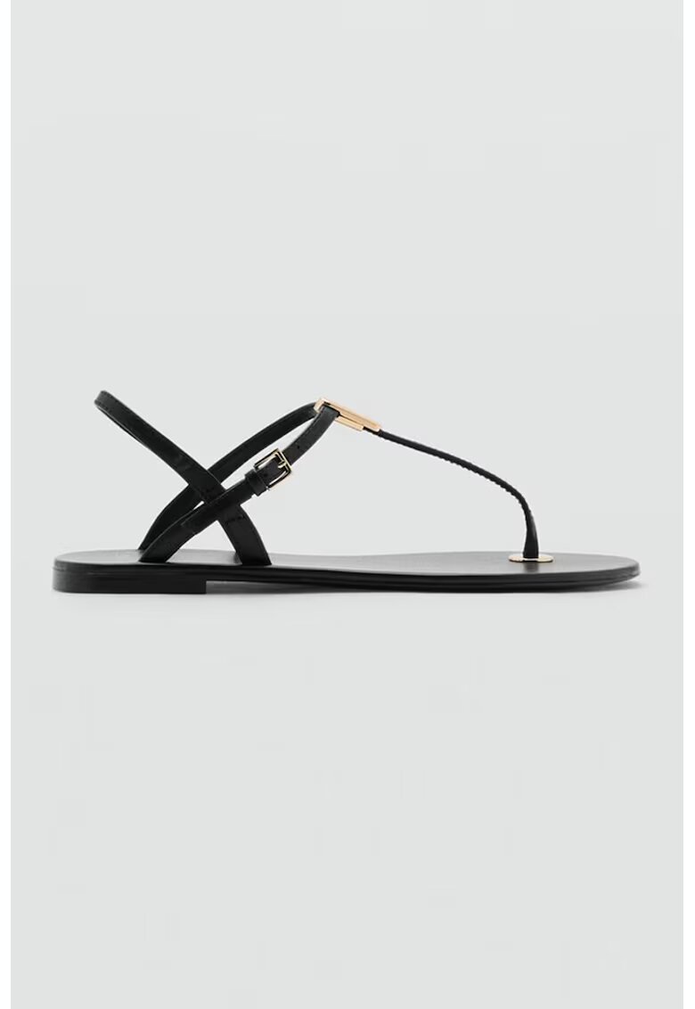 MANGO Sandale cu talpa plata si bareta separatoare - Negru
