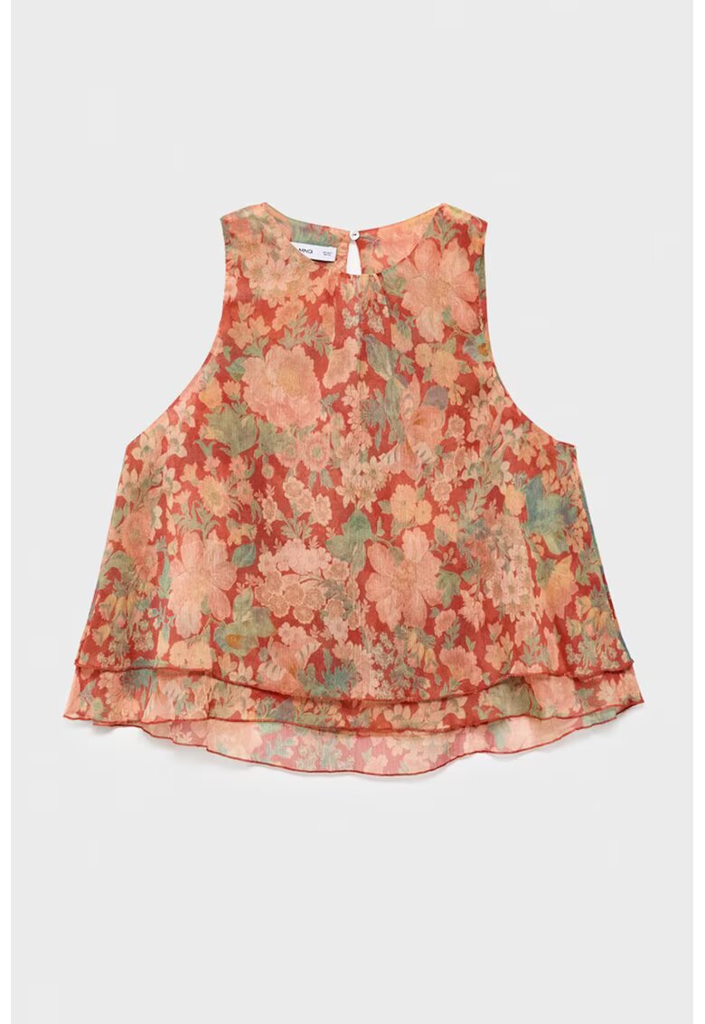 MANGO Top fara maneci cu imprimeu floral - Piersica/Caramiziu/Verde sparanghel