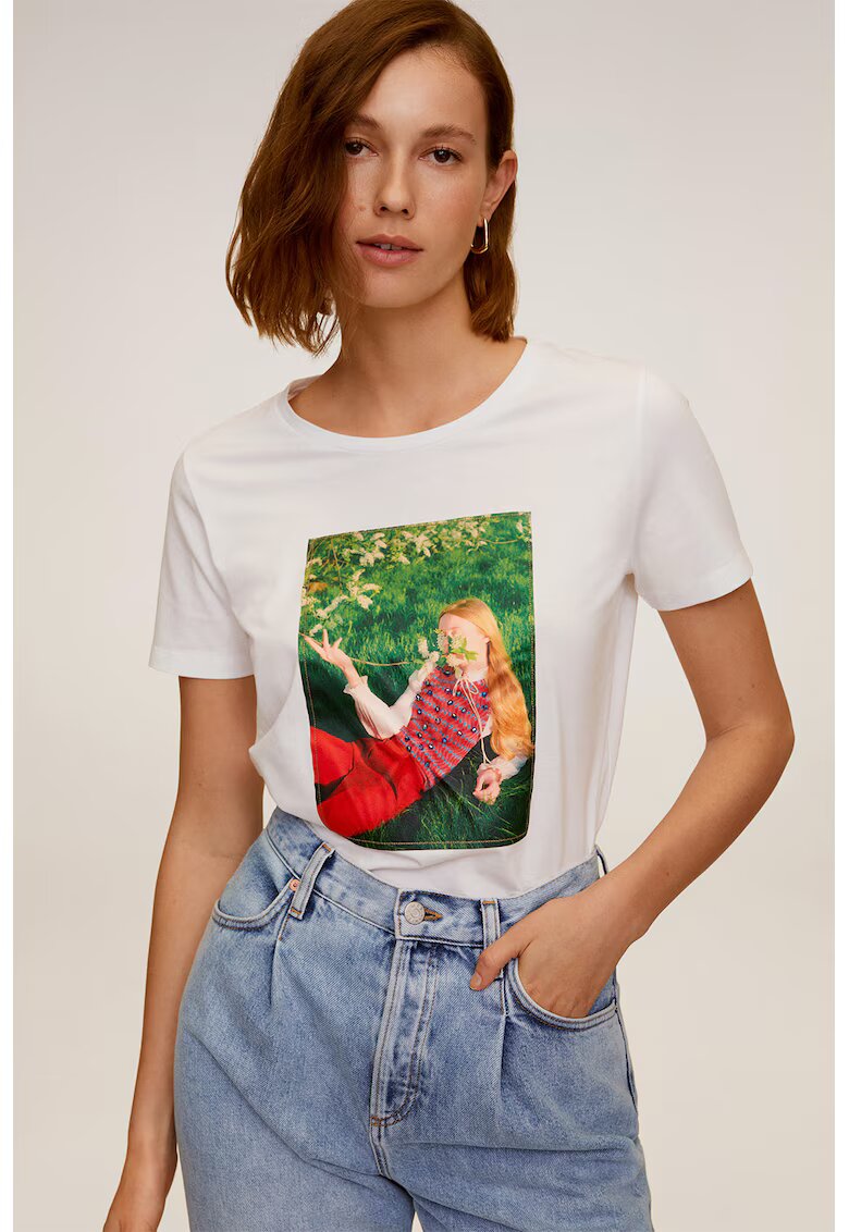 MANGO Tricou cu imprimeu foto Girlbits - Alb/Verde