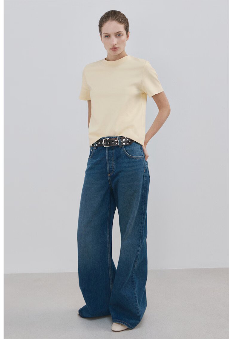 MANGO Tricou din bumbac cu decolteu la baza gatului - Bej deschis
