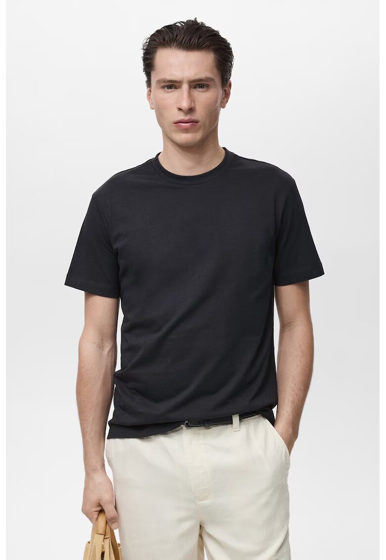 MANGO Tricou slim fit de bumbac - Albastru ultramarin