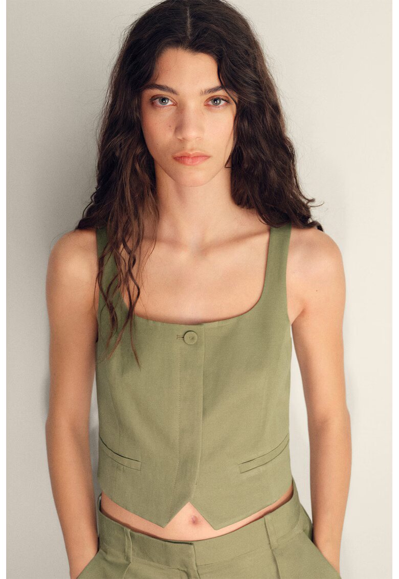MANGO Vesta crop din amestec de in - Verde masliniu
