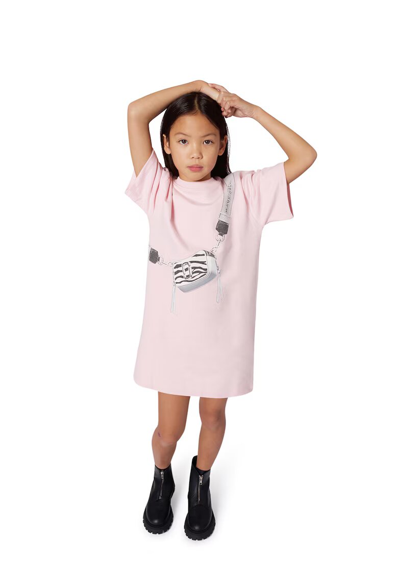 Marc Jacobs Rochie cu maneci scurte si decolteu la baza gatului - Roz pastel