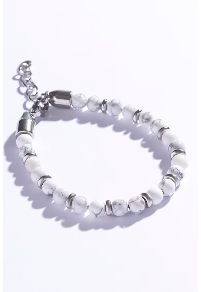 Marc Malone Bratara cu pietre howlite - Alb/Argintiu