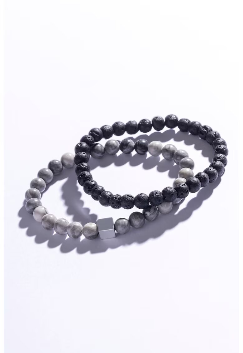 Marc Malone Set de bratari din margele - 2 piese - Negru/Gri/Argintiu