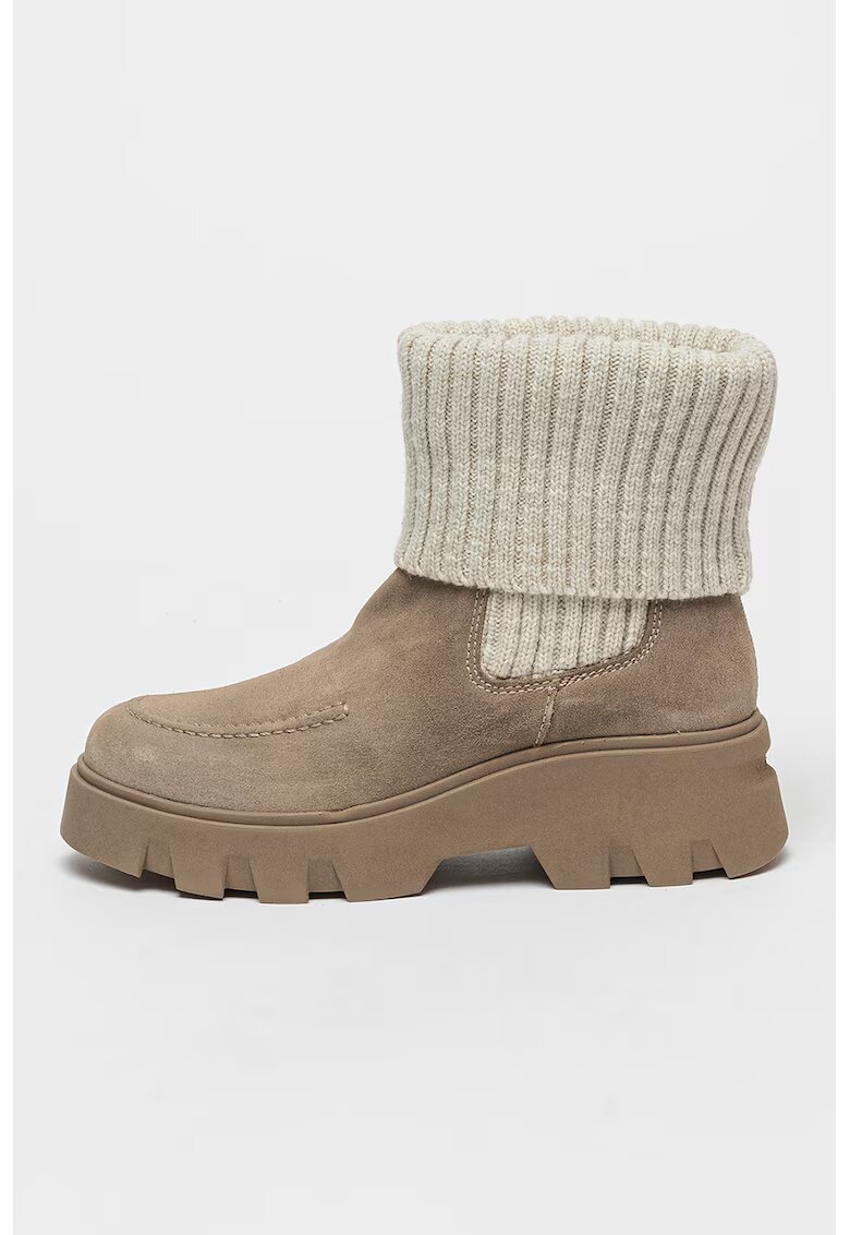 Marc OPolo Ghete Chelsea de piele intoarsa cu segment din tricot - Maro taupe/Gri deschis melange