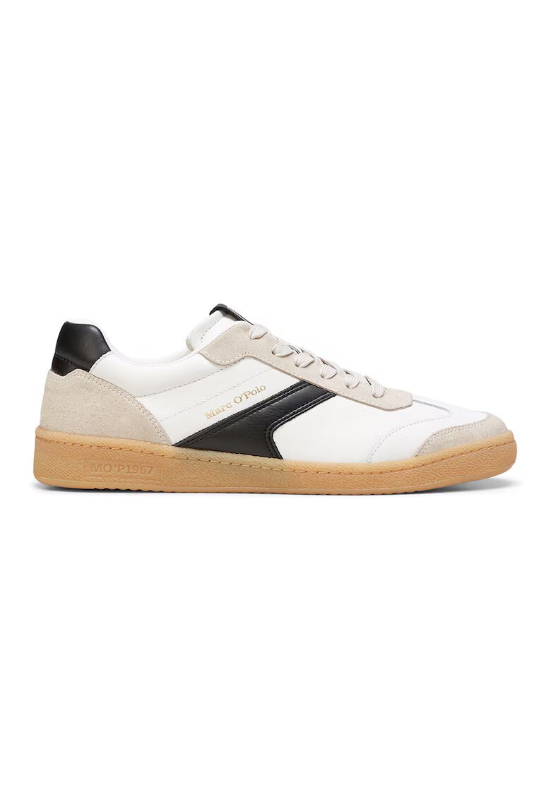 Marc OPolo Pantofi sport de piele si piele intoarsa - Alb/Negru