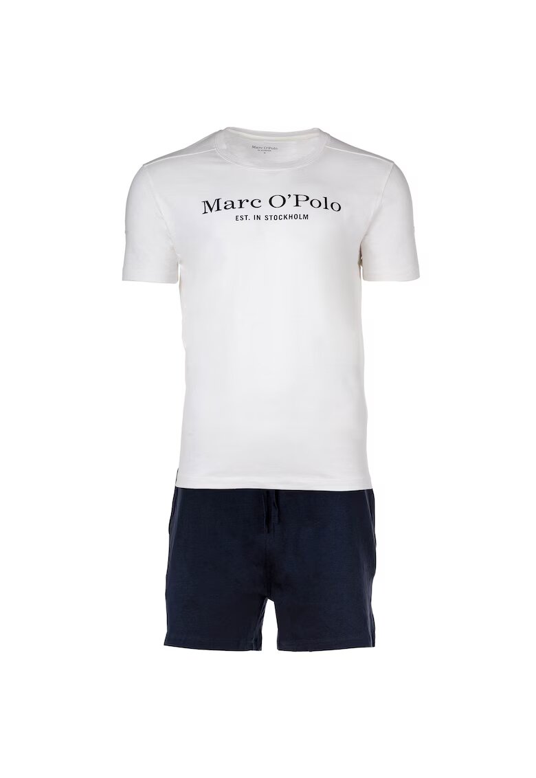 Marc OPolo Pijama scurta cu logo - Alb/Albastru inchis