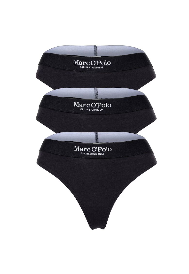 Marc OPolo Set de chiloti tanga cu banda logo in talie - 3 perechi - Negru