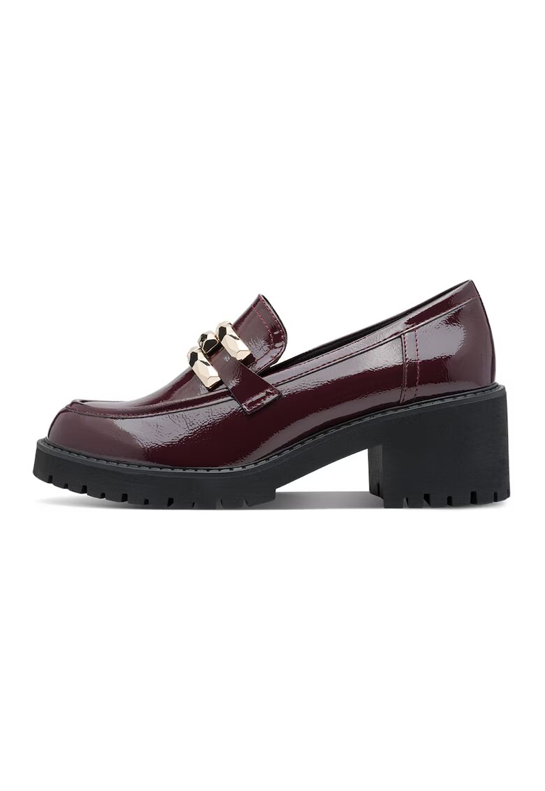 Marco Tozzi Pantofi loafer de piele ecologica cu toc masiv - Auriu/Maro cognac