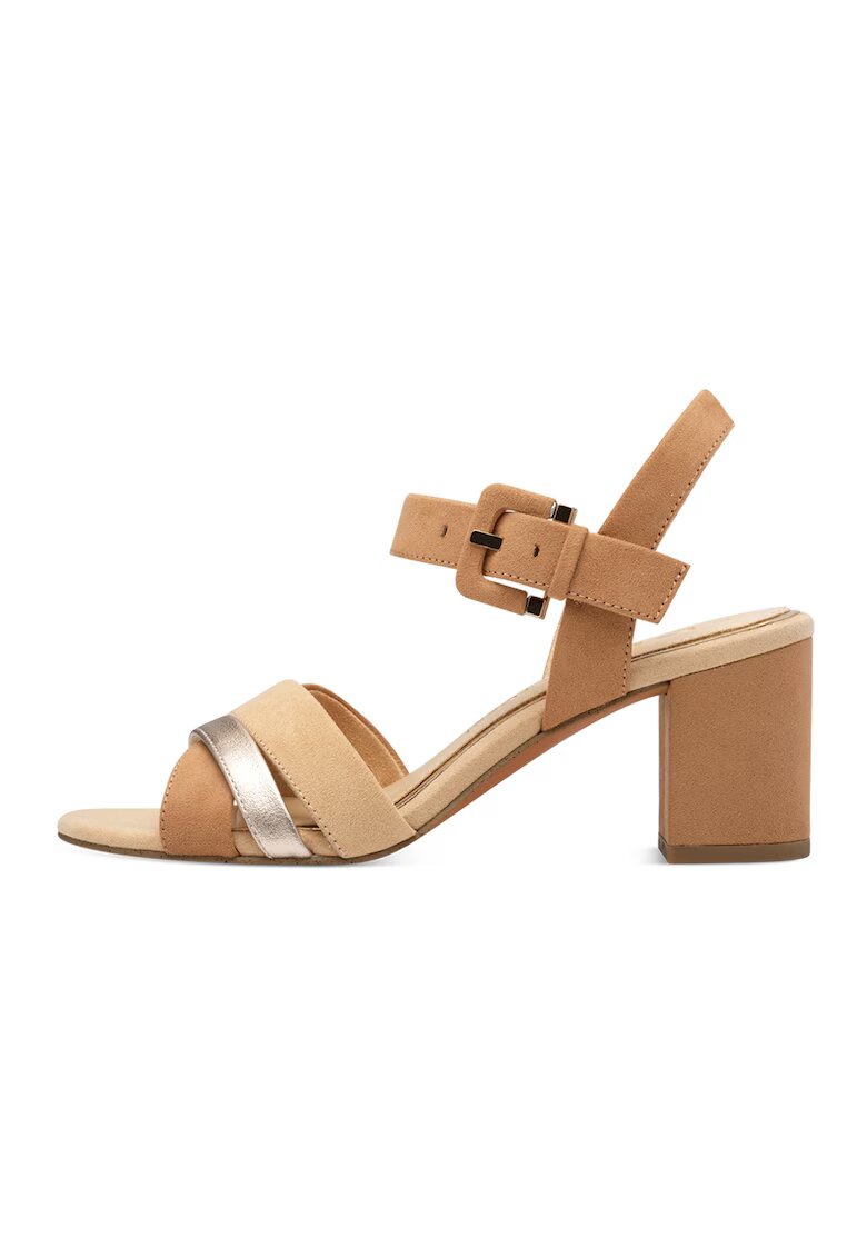 Marco Tozzi Sandale cu barete incrucisate - Maro camel/Argintiu