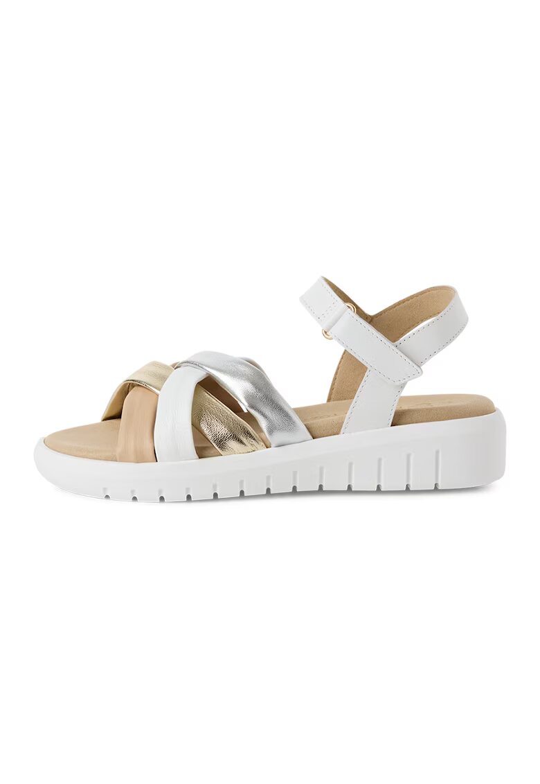 Marco Tozzi Sandale wedge din piele - Alb/Auriu/Argintiu