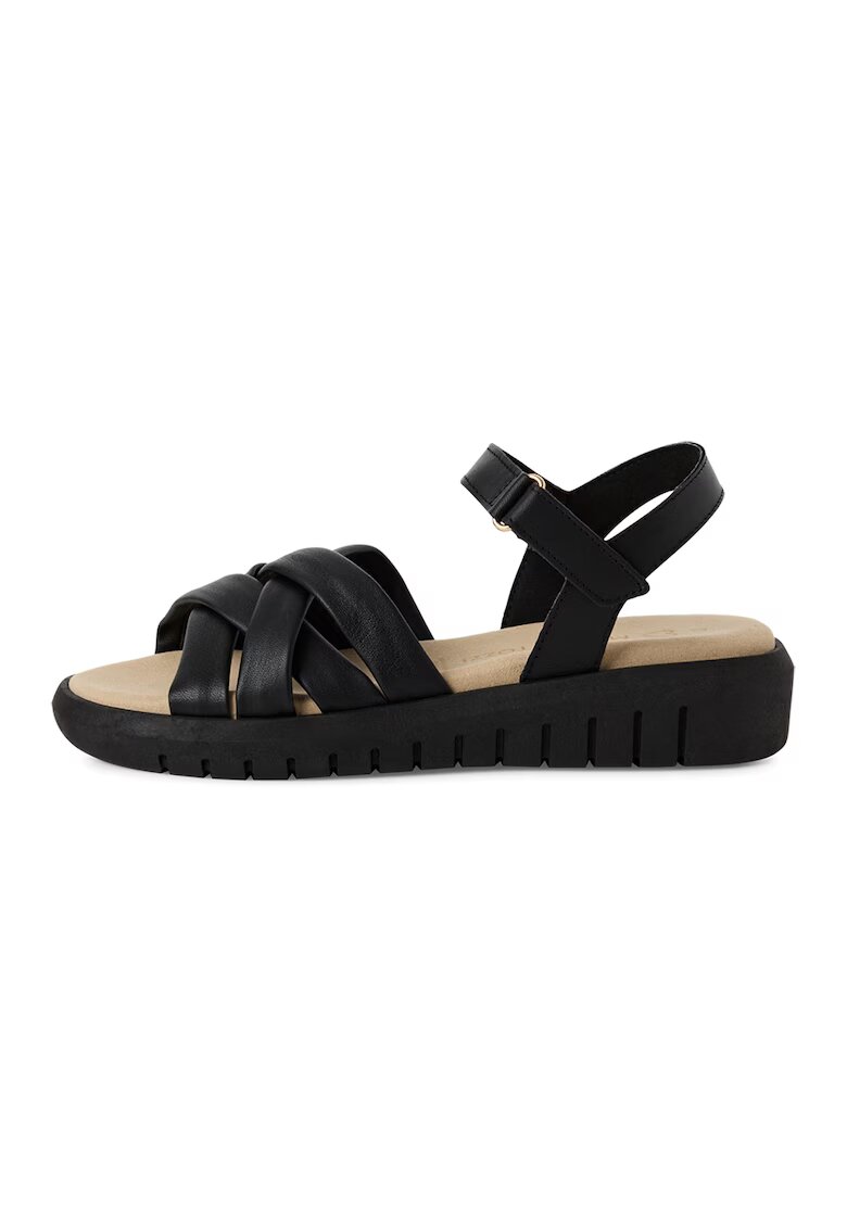 Marco Tozzi Sandale wedge din piele - Negru