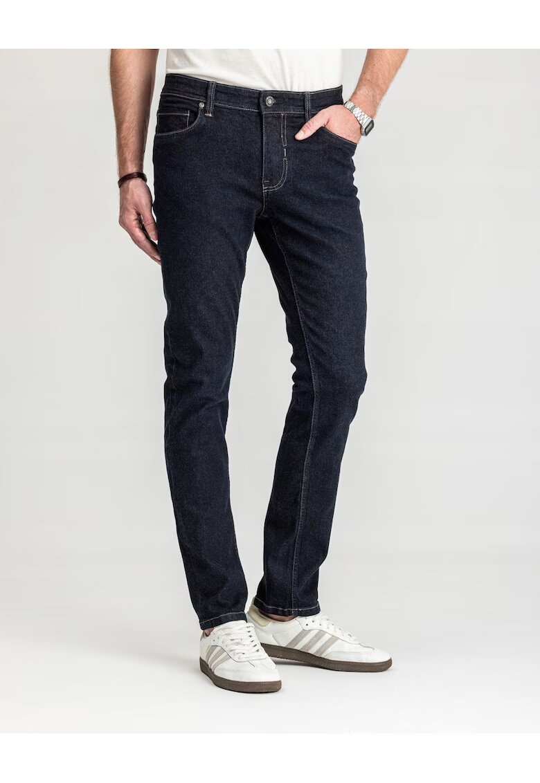 MARCUS Blugi Barbati - Felix - Straight Fit - Talie Medie - Fermoar - Lungi - 5 Buzunare - Bumbac - Elastan - Albastru
