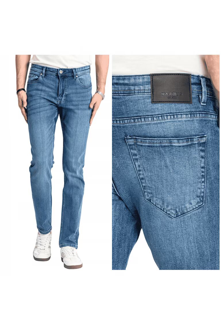 MARCUS Blugi Barbati - Felix - Straight Fit - Talie Medie - Fermoar - Lungi - 5 Buzunare - Bumbac - Poliester - Albastru