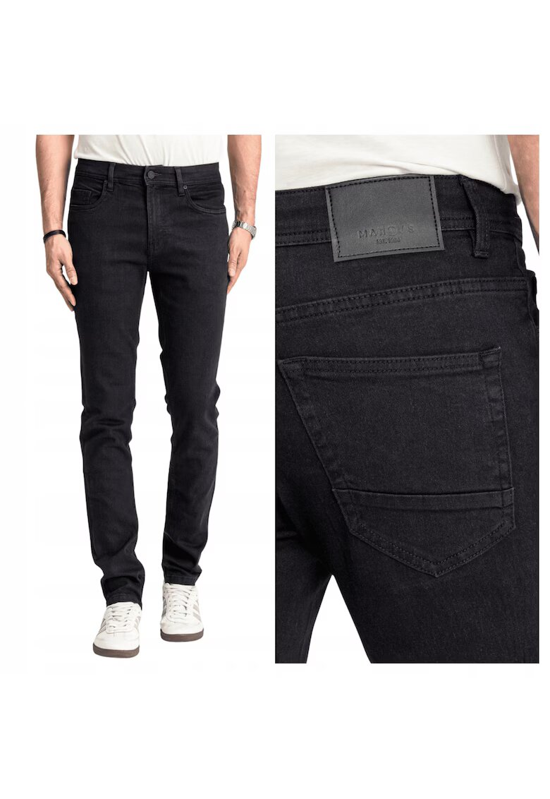 MARCUS Blugi Barbati - Sebb - Loose Fit - Talie Inalta - 70% Bumbac - 30% Poliester - Fermoar - Lungi - 5 Buzunare - Negru - Negru