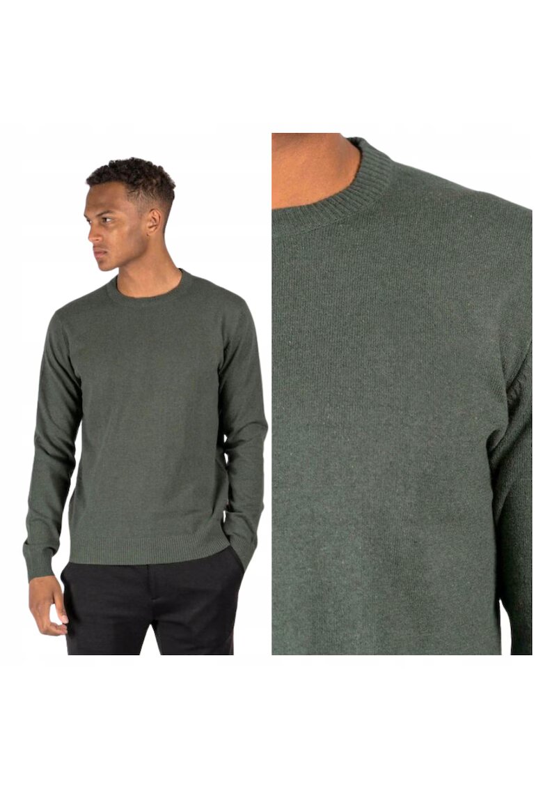 MARCUS Pulover Barbati - Strik Dustin - Regular Fit - Maneci Lungi - 70% Bumbac - 30% Poliester - Fara Inchidere - Design Simplu - Fara Buzunare - Verde - Verde