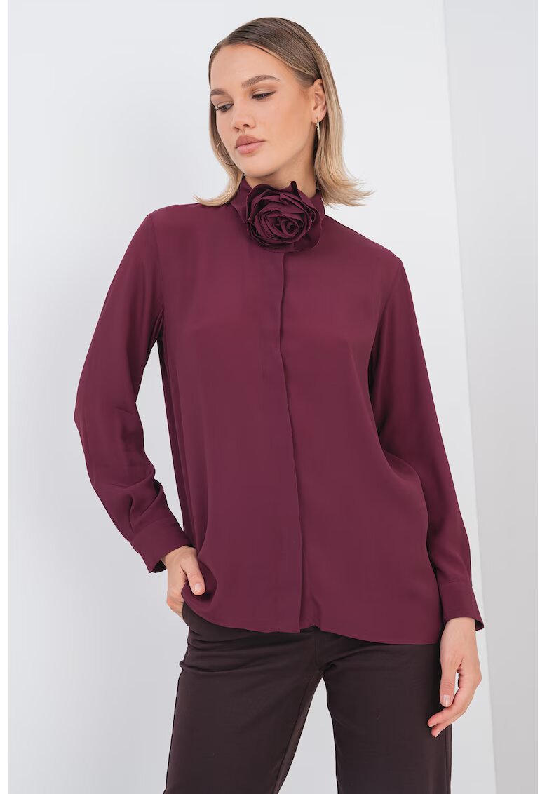 Marella Camasa din amestec de matase cu detaliu floral - Violet tyrian