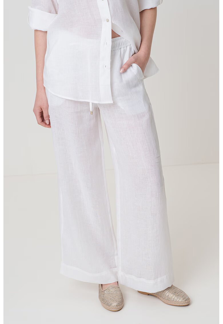 Marella Pantaloni cu croiala ampla din in - Alb/Transparent