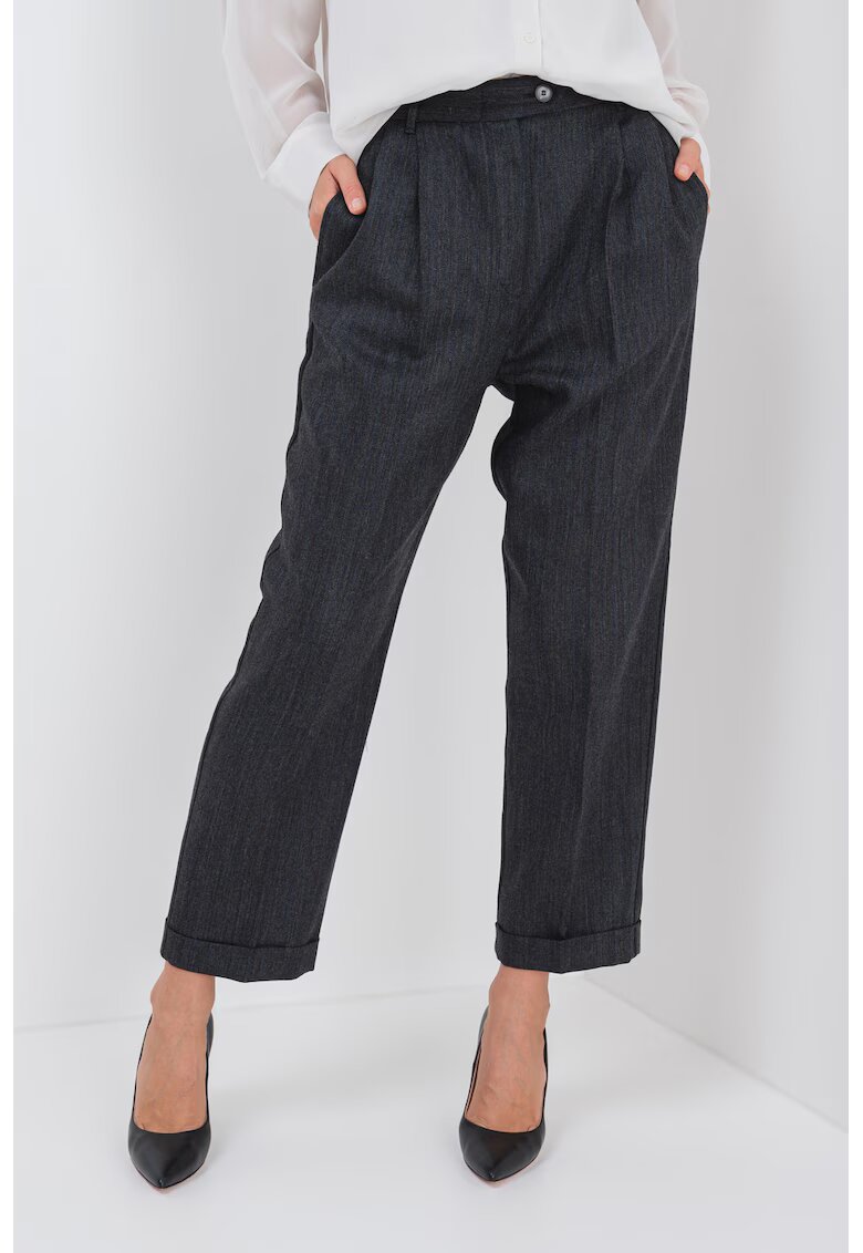 Marella Pantaloni drepti crop de lana cu talie inalta - Gri inchis melange